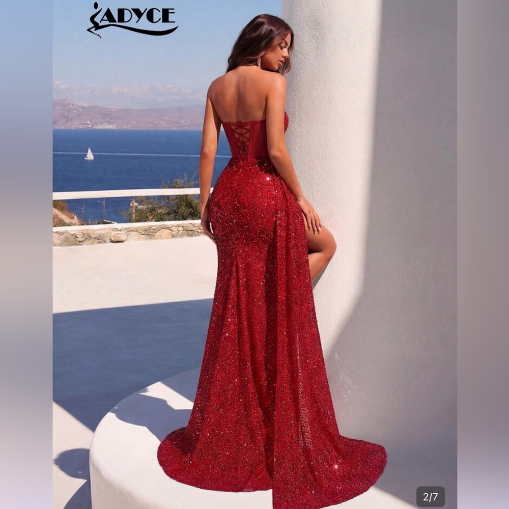 NWOT Strapless Ruby Red Sequin Gown - Picture 2 of 8